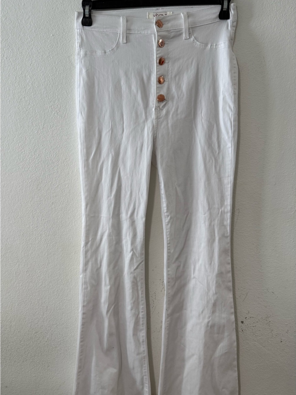 Vibrant White High-Rise Wide Leg Button-Front Pants